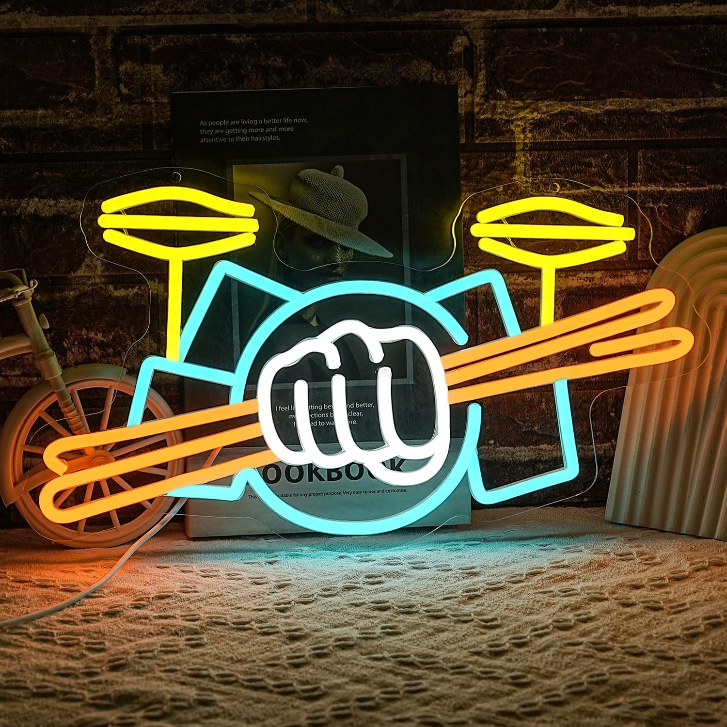 Musical Instrument Sounds - Drum Set Neon Sign USB Powered