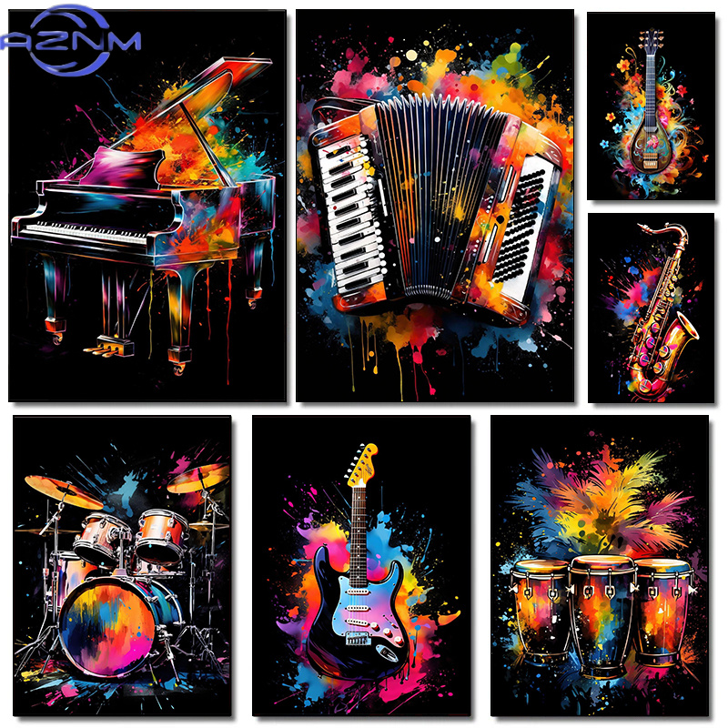 Musical Instrument Poster - Classic Fashion Instruments Piano Guitar Music