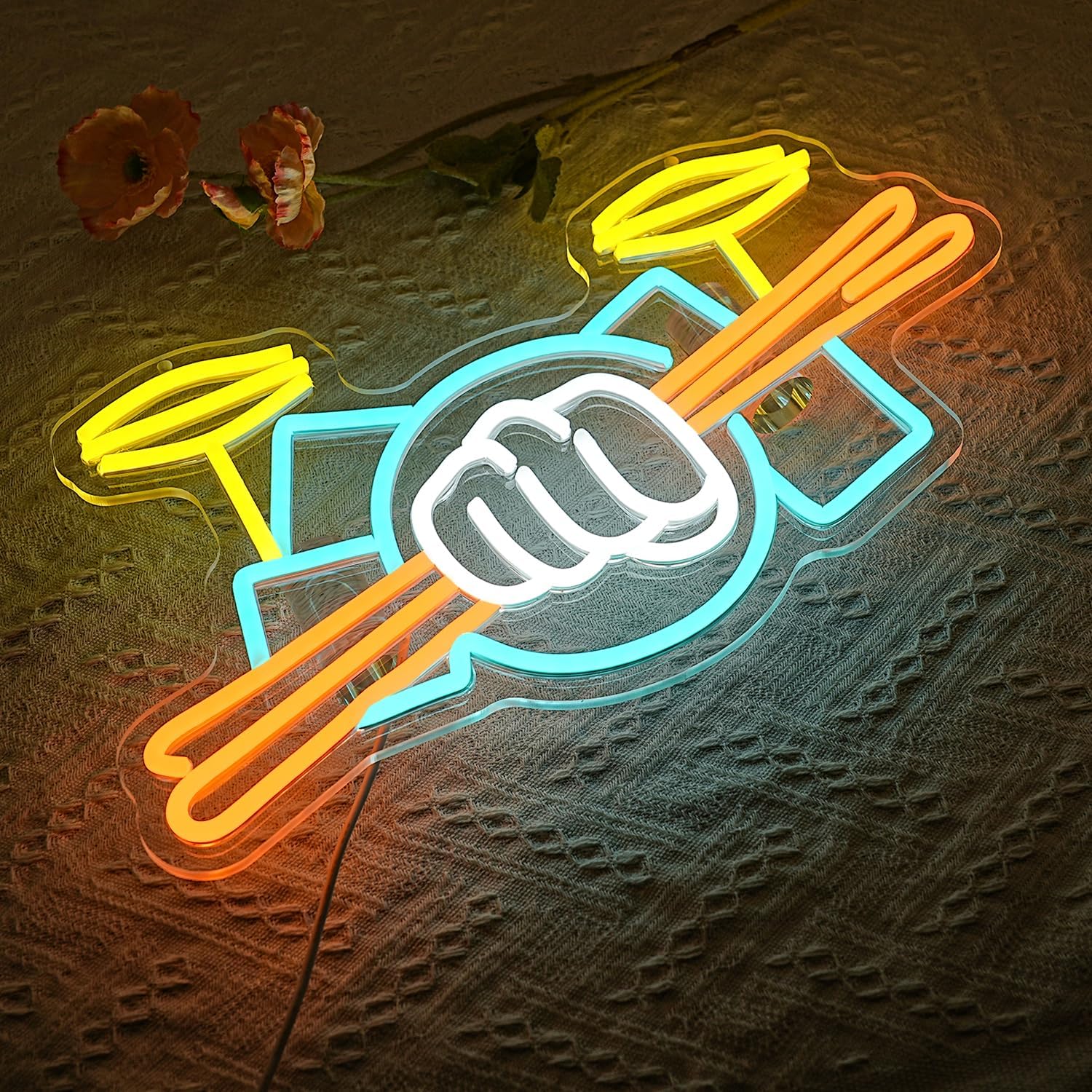 Drum Set Neon Sign USB Powered - Musical Instrument Sounds recension och pris