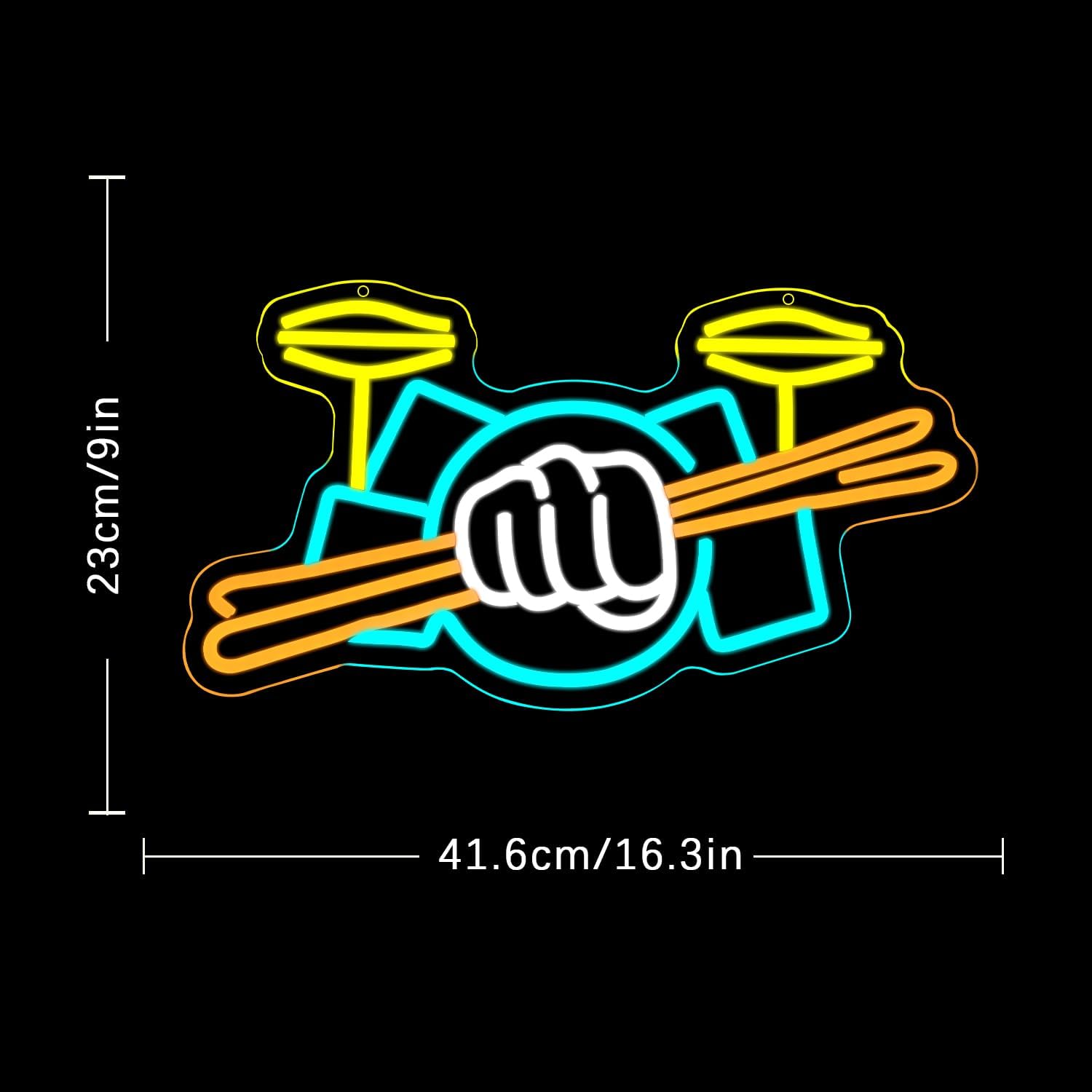 Drum Set Neon Sign USB Powered - Musical Instrument Sounds recension och pris
