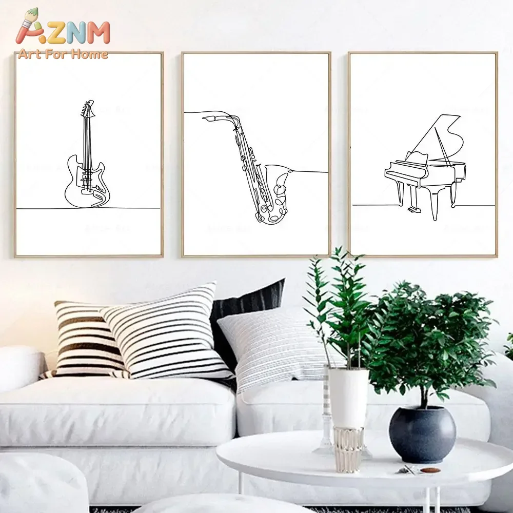 AZNM Minimalist One Line Art M - Musical Instrument In Drawing recension och pris
