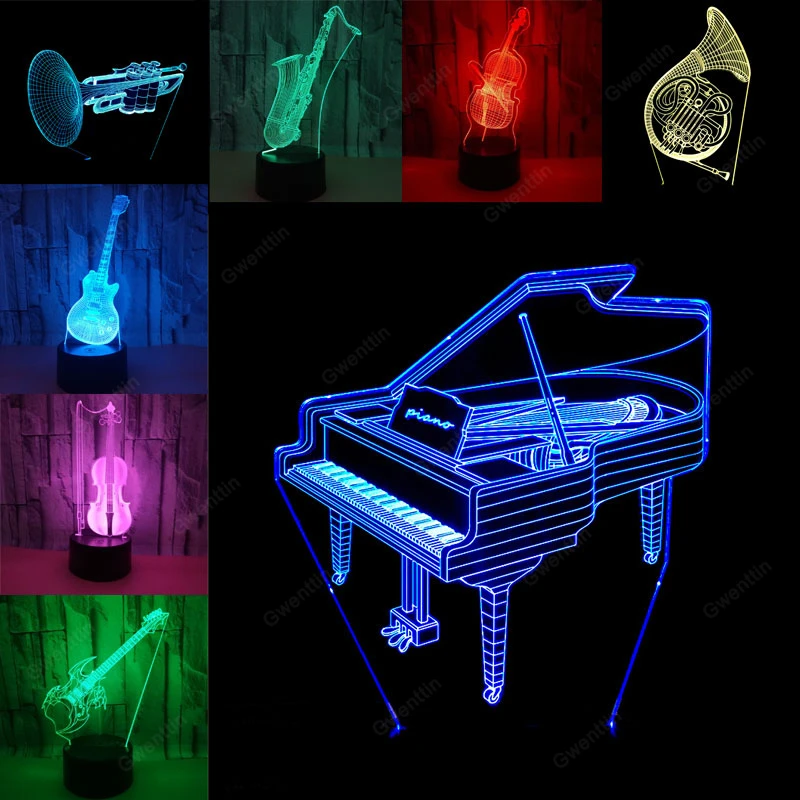 3D Illusion Night Light Led US - Musical Instrument No Touch recension och pris